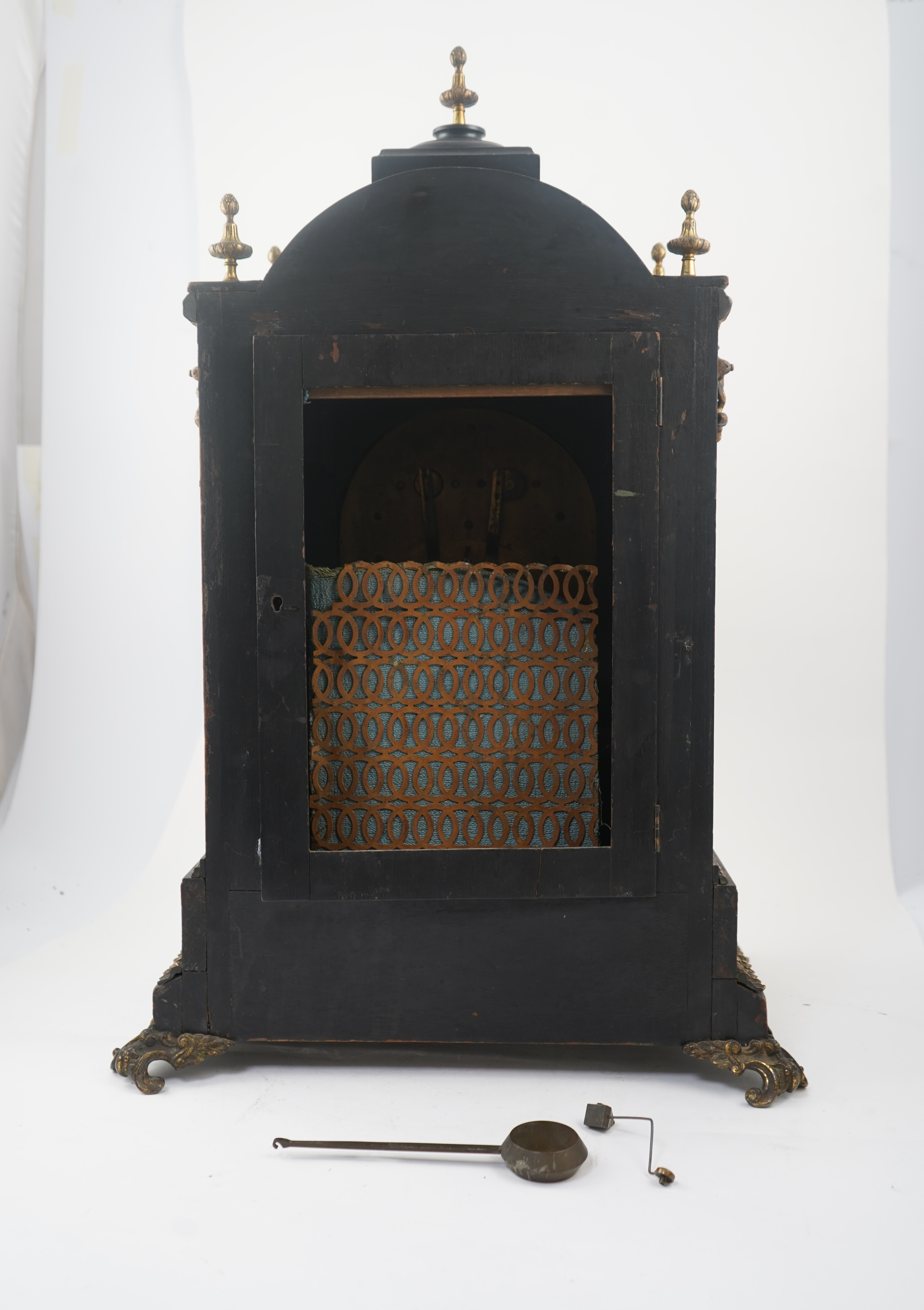 A late 19th century ebonised three train chiming bracket clock